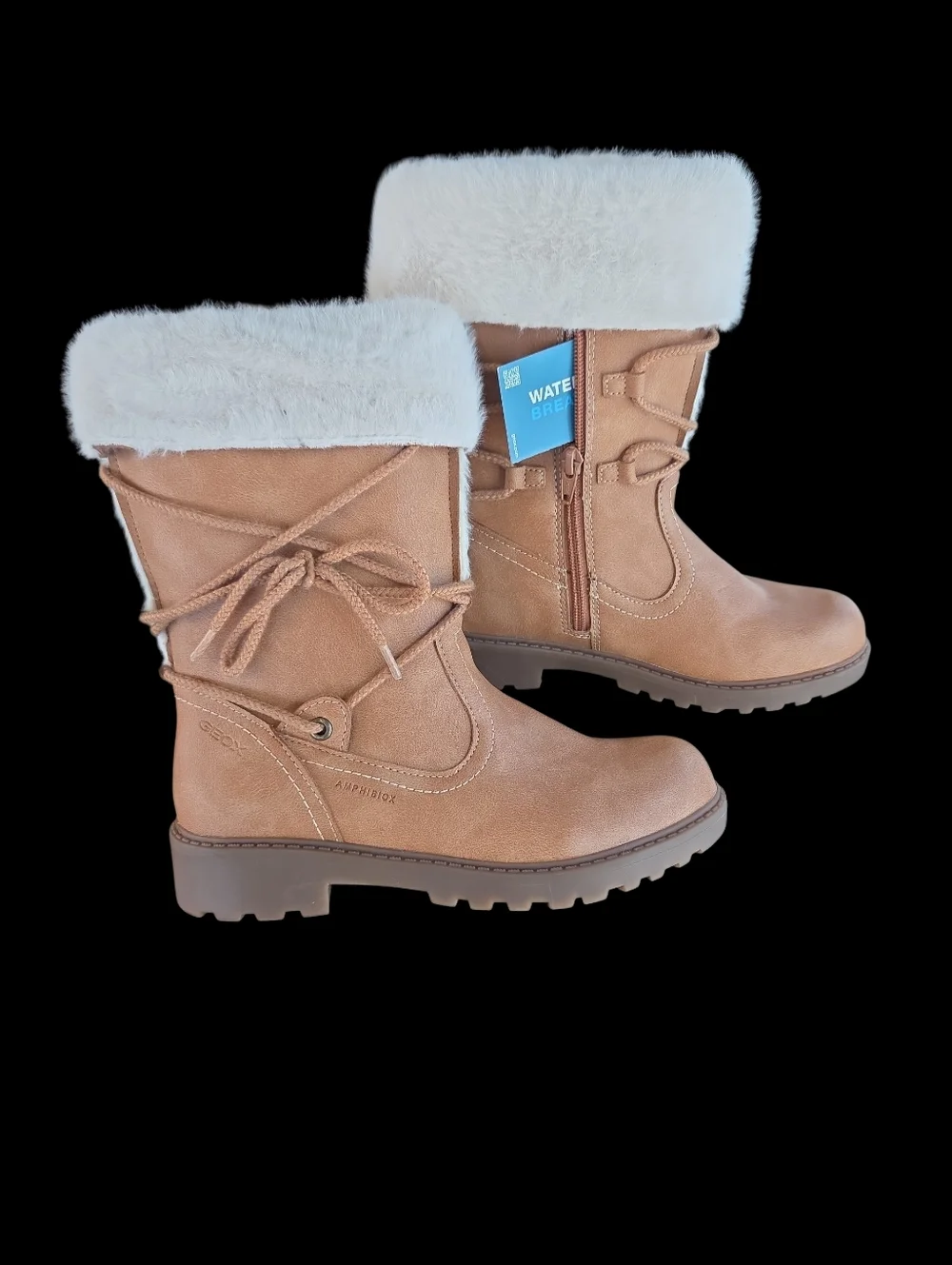 Geox Size 6 Women’s NEW Tan Waterproof Leather Winter Boots with White Faux-Fur - Picture 10 of 10